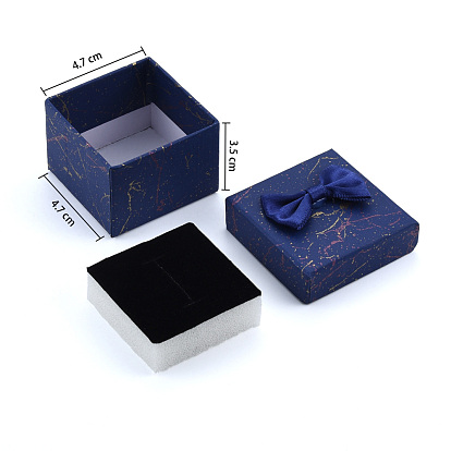 Ruban arc carton anneaux bijoux coffrets cadeaux, avec une éponge noire à l'intérieur, carrée