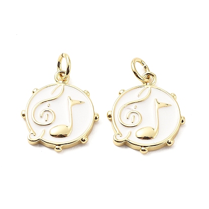 Латунь эмаль подвески, с прыжковых колец, плоские круглые с музыкальными нотами, стойки покрытие, реальный 18 k позолоченный, без свинца и без кадмия, долговечный