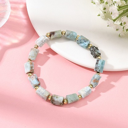 Stretcharmbänder aus facettierten Säulenperlen aus natürlichem Larimar, golden