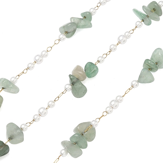 Цепочки ручной работы из натурального зеленого авантюрина и имитации АБС-пластика., с 316 хирургическими цепями из нержавеющей стали, ионное покрытие (ip), несварные, с катушкой