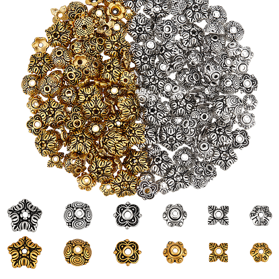 240шт 12 стили колпачки из сплава в тибетском стиле, цветок