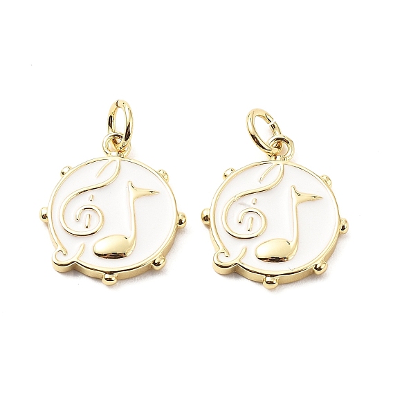 Латунь эмаль подвески, с прыжковых колец, плоские круглые с музыкальными нотами, стойки покрытие, реальный 18 k позолоченный, без свинца и без кадмия, долговечный