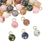 Natural Mixed Gemstone Pendants, Round Charms with 304 Stainless Steel Jump Rings, Golden