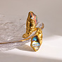 304 Stainless Steel & Natural Paua Shell Cuff Open Rings, Fish