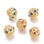Латунные микро проложить кубического циркония бусы, полый, круглые, реальный 18 k позолоченный