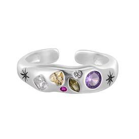 Кольцо-манжета со звездой и родиевым покрытием 925 из стерлингового серебра, кольцо с цирконием в форме сердца