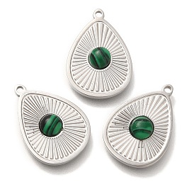 Synthetic Malachite Pendants, 304 Stainless Steel Teardrop Charms