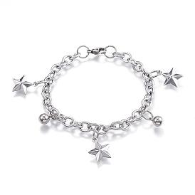 304 de acero inoxidable de las pulseras del encanto, estrella