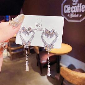 925 Silver Pearl Earrings with Tassel and Love Heart - Elegant, Sophisticated, Butterfly Bow.