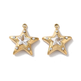 304 Stainless Steel Pendants, with Rhinestone and Glass, Star Charm