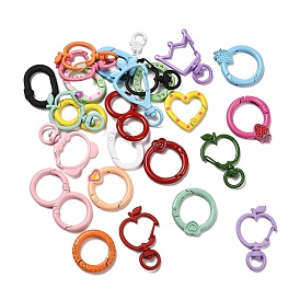 Spray Painted Alloy Clasps Set, Including Swivel Snap Hook Clasps and Spring Gate Rings, for Keychain, Mixed Shapes
