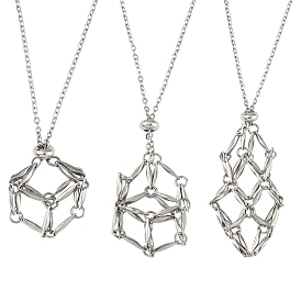 3 шт. 3 стили 304 ожерелья с подвесками в виде мешочка из нержавеющей стали в технике макраме