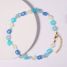 Милый и милый комплект цветочных браслетов в лесном стиле - ручная работа, прозрачные бусины.