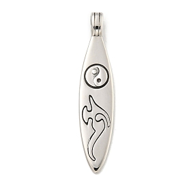 316 Surgical Stainless Steel Pendants, Surfboard with Yin-yang Charm