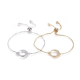 Adjustable Stainless Steel Slider Bracelets, Bolo Bracelets, with Cubic Zirconia, Moon and Star