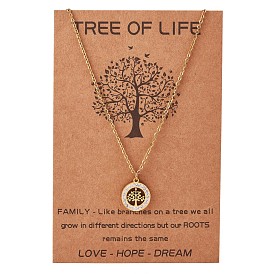 Clear Cubic Zirconia Tree of Life Pendant Necklace, Iron Jewelry for Women