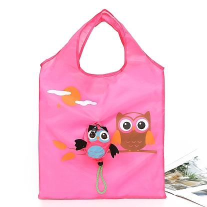 Owl Pattern Eco-Friendly Polyester Grocery Shopping Bag, Foldable Shopping Tote Bags, with Bag Handle