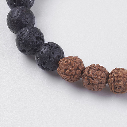 Natural Lava Rock and Rudraksha Beads Stretch Bracelets