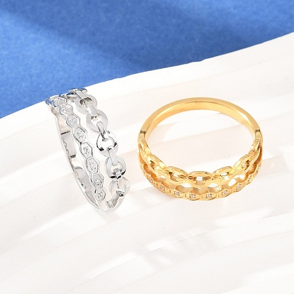 304 женские кольца из нержавеющей стали с микропаве из кубических цирконий, формы ссылок, ионное покрытие (ip)