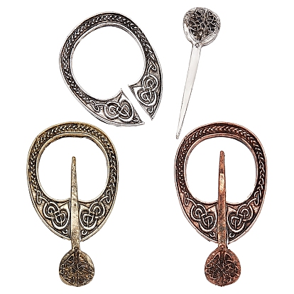 3Sets 3 Colors Vintage Alloy Brooch Pins, Ring Clips for Clothing Scarf
