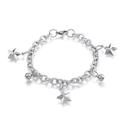 304 de acero inoxidable de las pulseras del encanto, estrella
