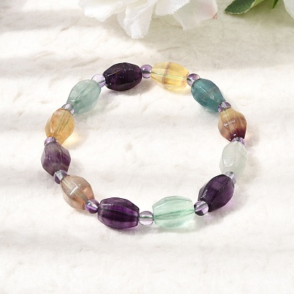 Bracelets extensibles en perles de rocaille et fluorite arc-en-ciel naturelle à facettes, pour femmes