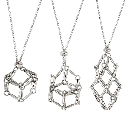 3 шт. 3 стили 304 ожерелья с подвесками в виде мешочка из нержавеющей стали в технике макраме