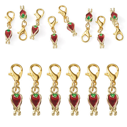 10 Décorations pendentif tulipe en alliage émaillé (pièces), avec fermoir pince de homard, or