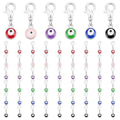 60Pcs 6 Colors Alloy Enamel Pendants, and Zinc Alloy Lobster Claw Clasps, Evil Eye, Platinum