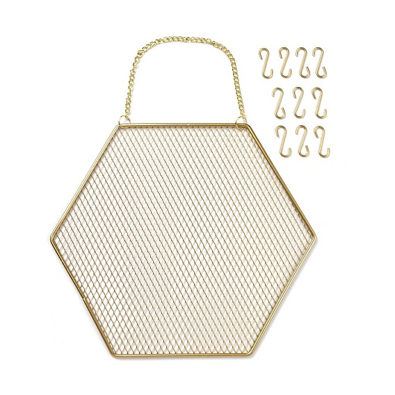 Iron Grid Shape Wall Mount Earring Display, Hanging Jewelry Organizer, for Earrings & Necklaces & Bracelets, Hexagon
