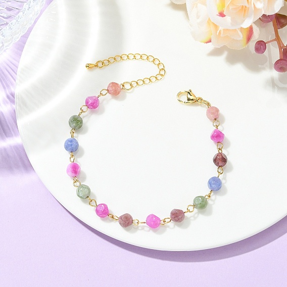 Натуральные многоцветные браслеты из звеньев турмалина с бусинами для женщин, игральная кость