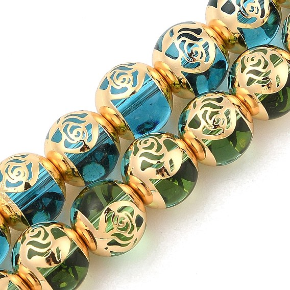 Бусины лэмпворк , круглый с розовым узором, с фурнитурой латунной золотого тона