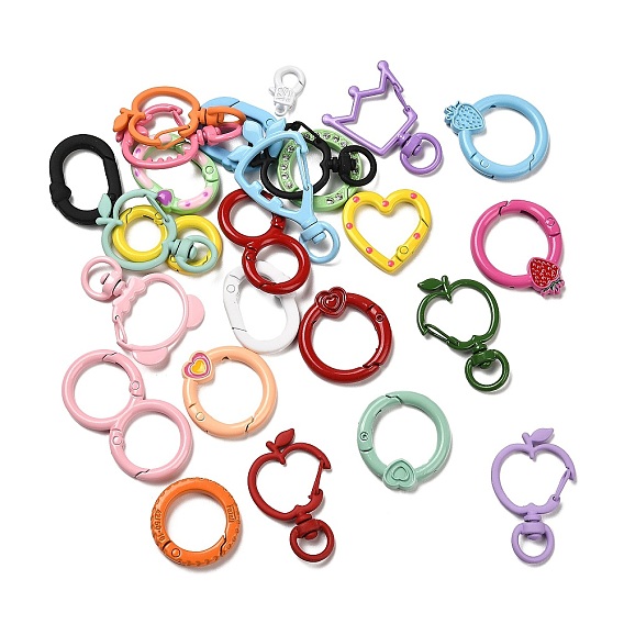Spray Painted Alloy Clasps Set, Including Swivel Snap Hook Clasps and Spring Gate Rings, for Keychain, Mixed Shapes