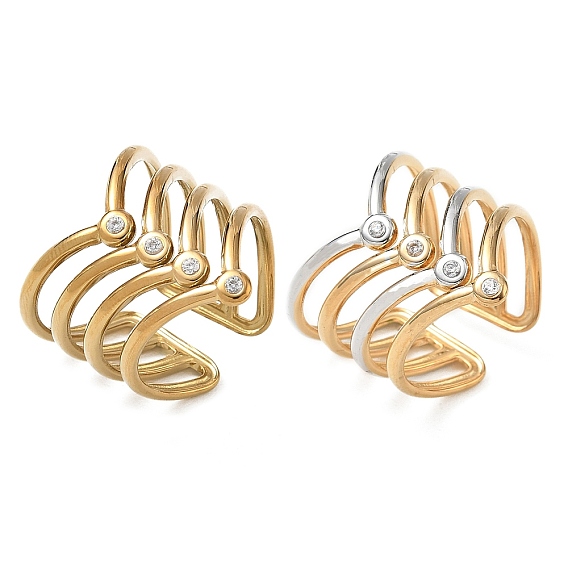 Anillos abiertos multicapa de acero inoxidable con micro circonitas cúbicas para mujer