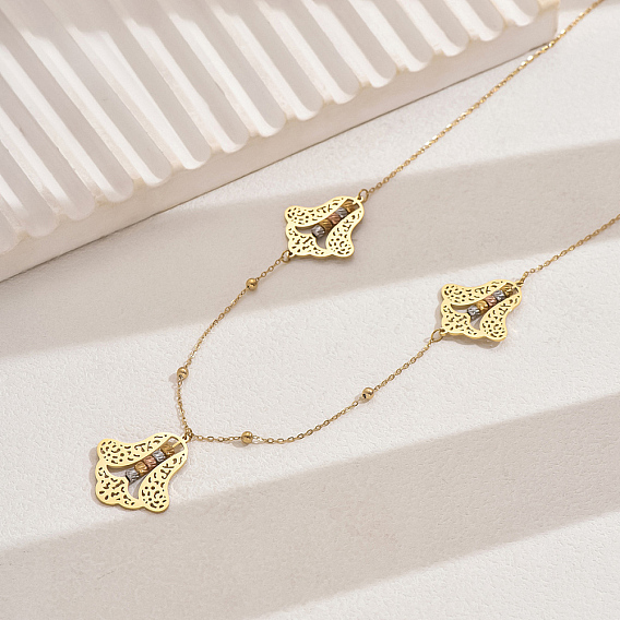 201 Женские геометрические ожерелья-нагрудники с полыми цветами из нержавеющей стали, идеально подходит для подарков и вечеринок