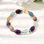 Natural Rainbow Fluorite Faceted Lantern Beaded Stretch Bracelets with Seed Beads for Women