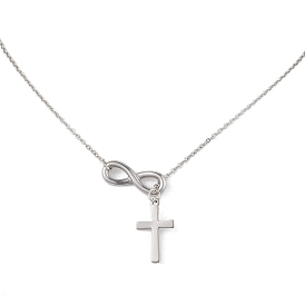 201 & 304 Stainless Steel Cable Chain Necklaces, Cross with Infinity Penddant Necklaces