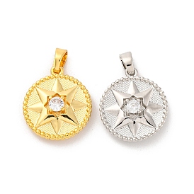 Латунные микро проложить кубического циркония подвески, долговечный, без свинца и без кадмия, круглая со звездой