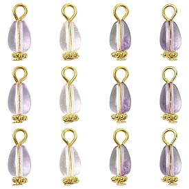 20Pcs 4 Colors Baking Paint Transparent Glass Pendants, with Tone Iron Loops, Teardrop, Golden