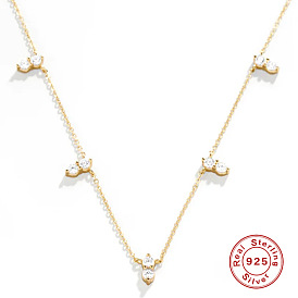 925 Silver Delicate Diamond Inlaid Clavicle Necklace - Unique Design, Minimalist, Fashionable.