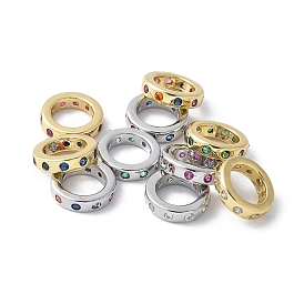 Латунные микро проложить Цирконий Европейский бисером, плоско-круглые, стойки покрытие, долговечный, без свинца и без кадмия