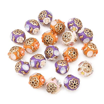 Индонезийские бусины ручной работы, со сплавом, смола и стекло, круглая с цветком