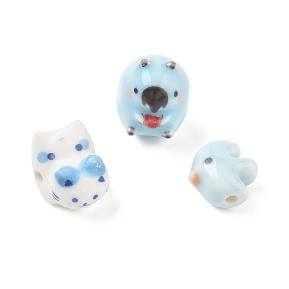 Handmade Porcelain Beads, Bright Glazed Porcelain, Light Blue