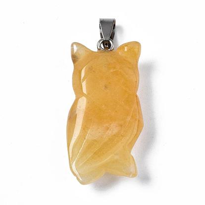 Gemstone Pendants, with Brass Clasps, Mixed Style, Owl, for Halloween, Mixed Stone, 45x21x9mm, hole: 11x4mm