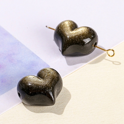 Natural Golden Sheen Obsidian Beads, Heart
