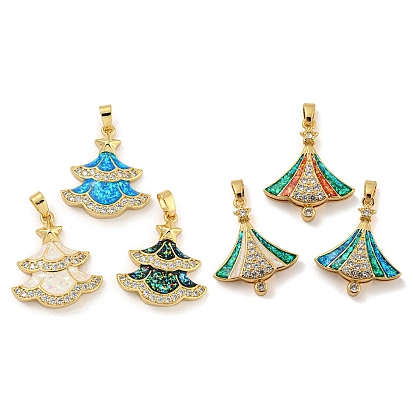 Рождественские латунные подвески с микропаве из фианита, без кадмия и без свинца, с синтетическим опалом, рождественская елка