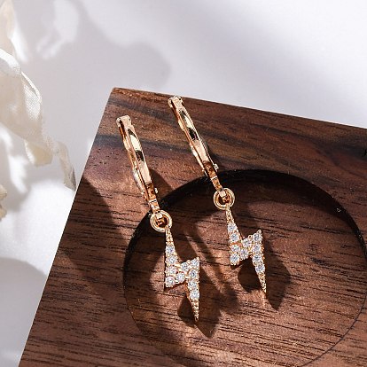 Серьги с застежкой-защелкой из латуни с прозрачным фианитом и прозрачным фианитом, стойки покрытие, долговечный, без свинца и без кадмия, молния