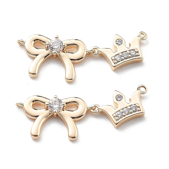 Латунные прозрачные подвески из кубического циркония, без кадмия, без никеля и без свинца, Bowknot & crown