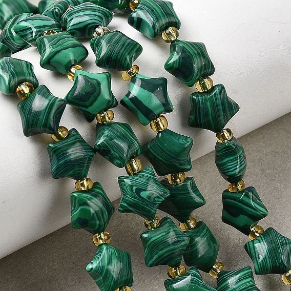 Нити из синтетических малахитовых бусин, звезда, с бисером