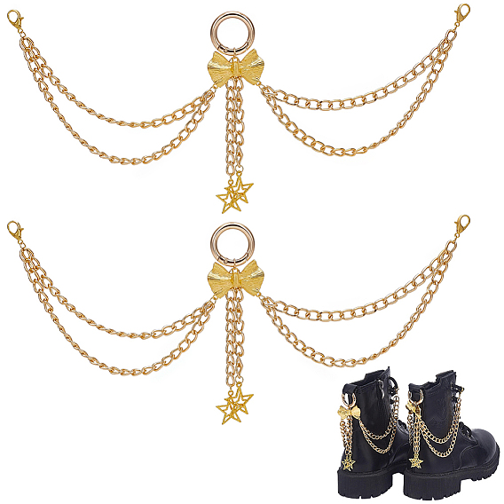 2Pcs Aluminium Boot Strap Chains, with Alloy Pendant, Bowknot